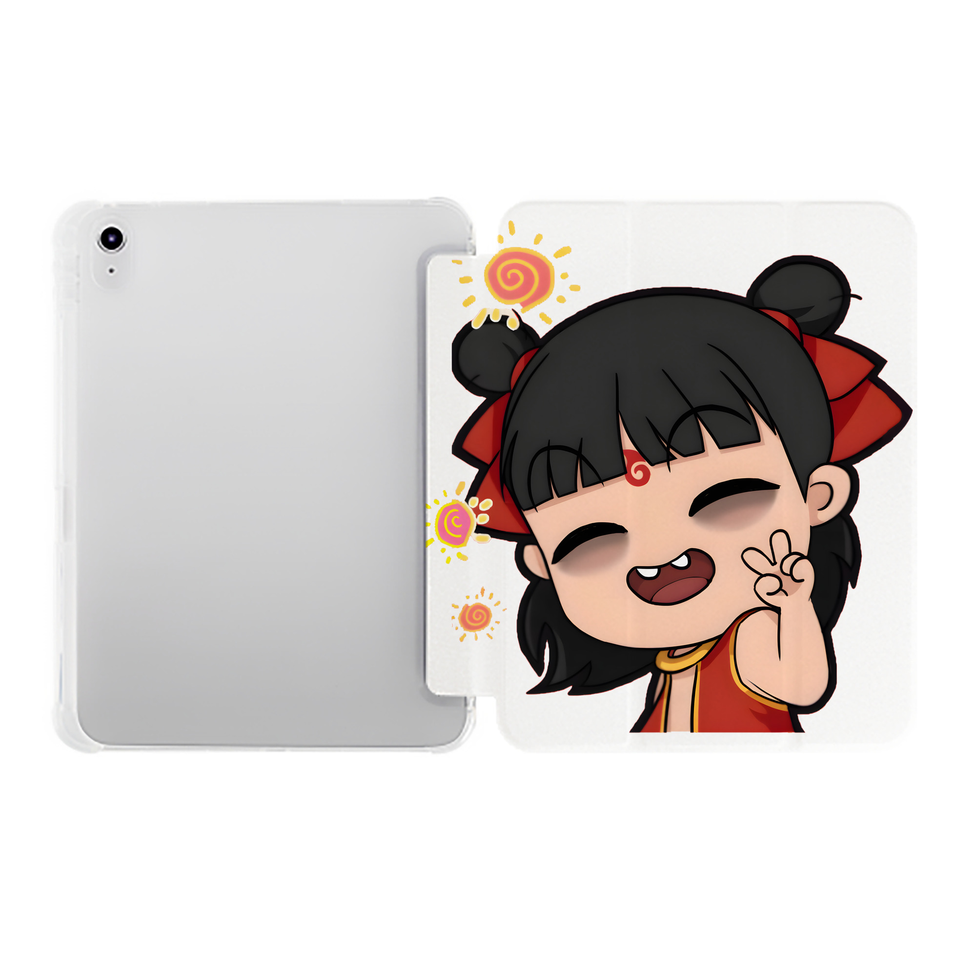 （画像用） Ne Zha 2 ナタ 魔童の大暴れ IPad ケース ペン収納付き 三つ折りスタンド PUレザー×シリコン 対応機種9.5/10.5/10.9インチ